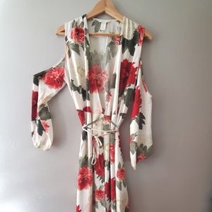 H&M cold shoulder red green and white floral dress